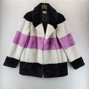 Show Me Your Mumu Faux Fur Coat Womens Small Clorblock Black White Pink Twee